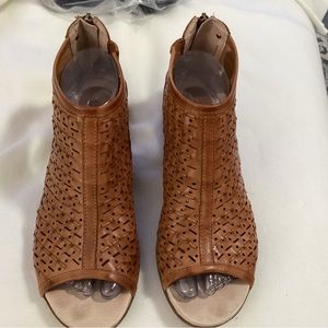 Pikolinos Sandals Cognac Tan Leather Woven Mule Low Heel Comfort Size 37 6.5-7